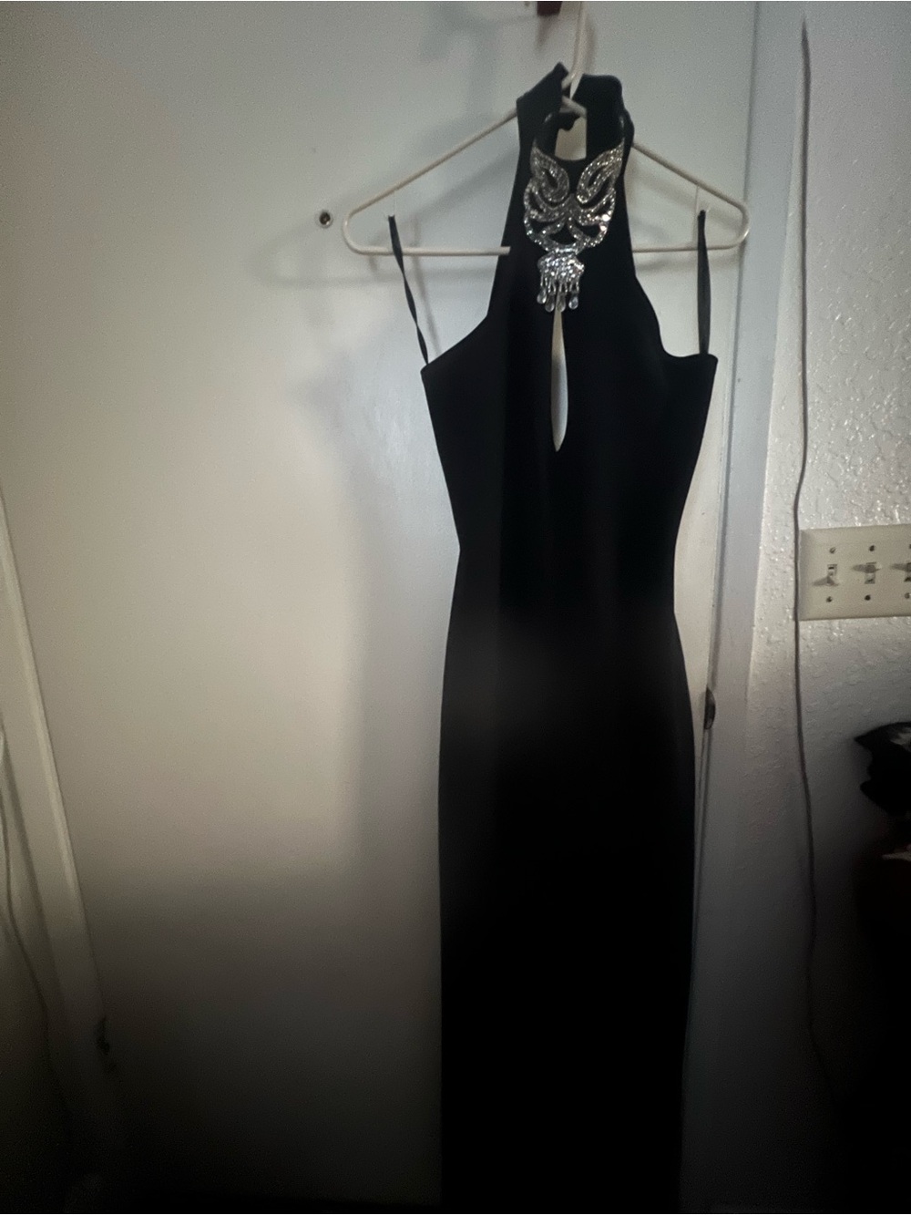 Lillie Rubin Black Halter Gown with Rhinestone Accent